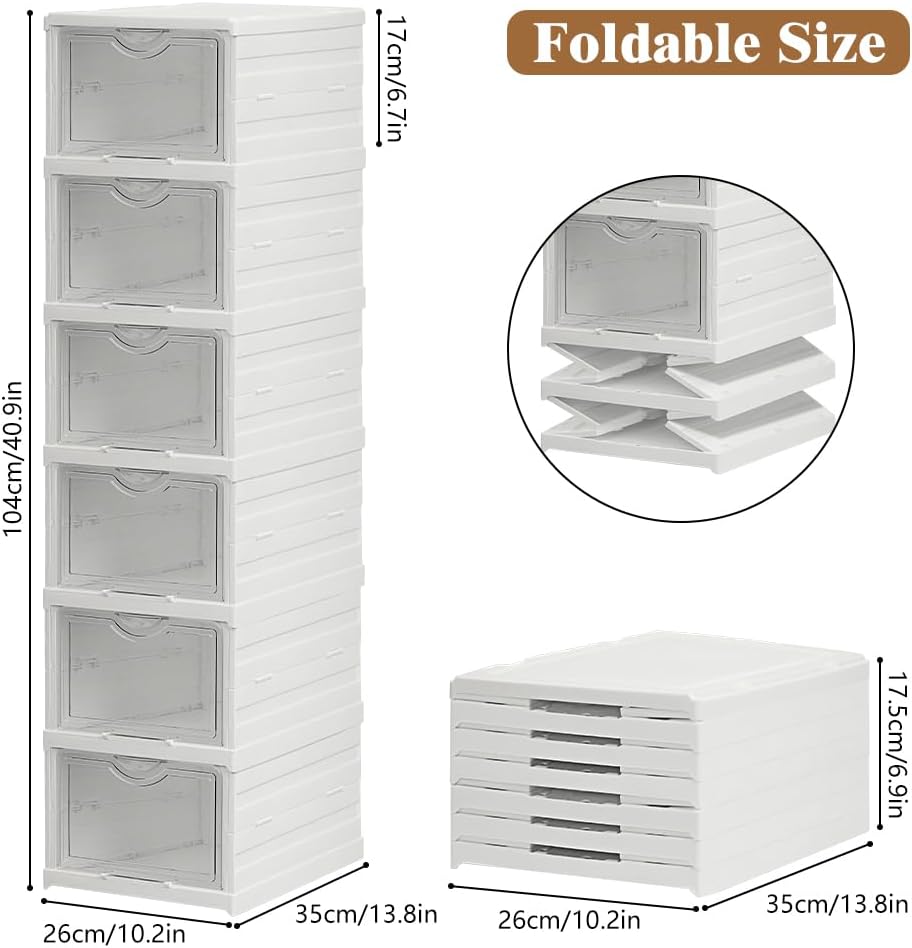 CARLA HOME 6-Tier Stackable Shoe Storage Box Organizer with Clear Door for Closet, Entryway or Cabinet V178-36188