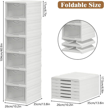 CARLA HOME 6-Tier Stackable Shoe Storage Box Organizer with Clear Door for Closet, Entryway or Cabinet V178-36188