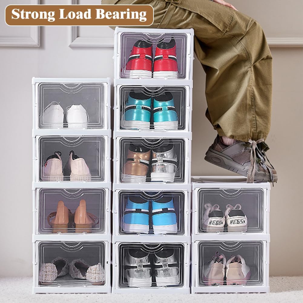 CARLA HOME 6-Tier Stackable Shoe Storage Box Organizer with Clear Door for Closet, Entryway or Cabinet V178-36188