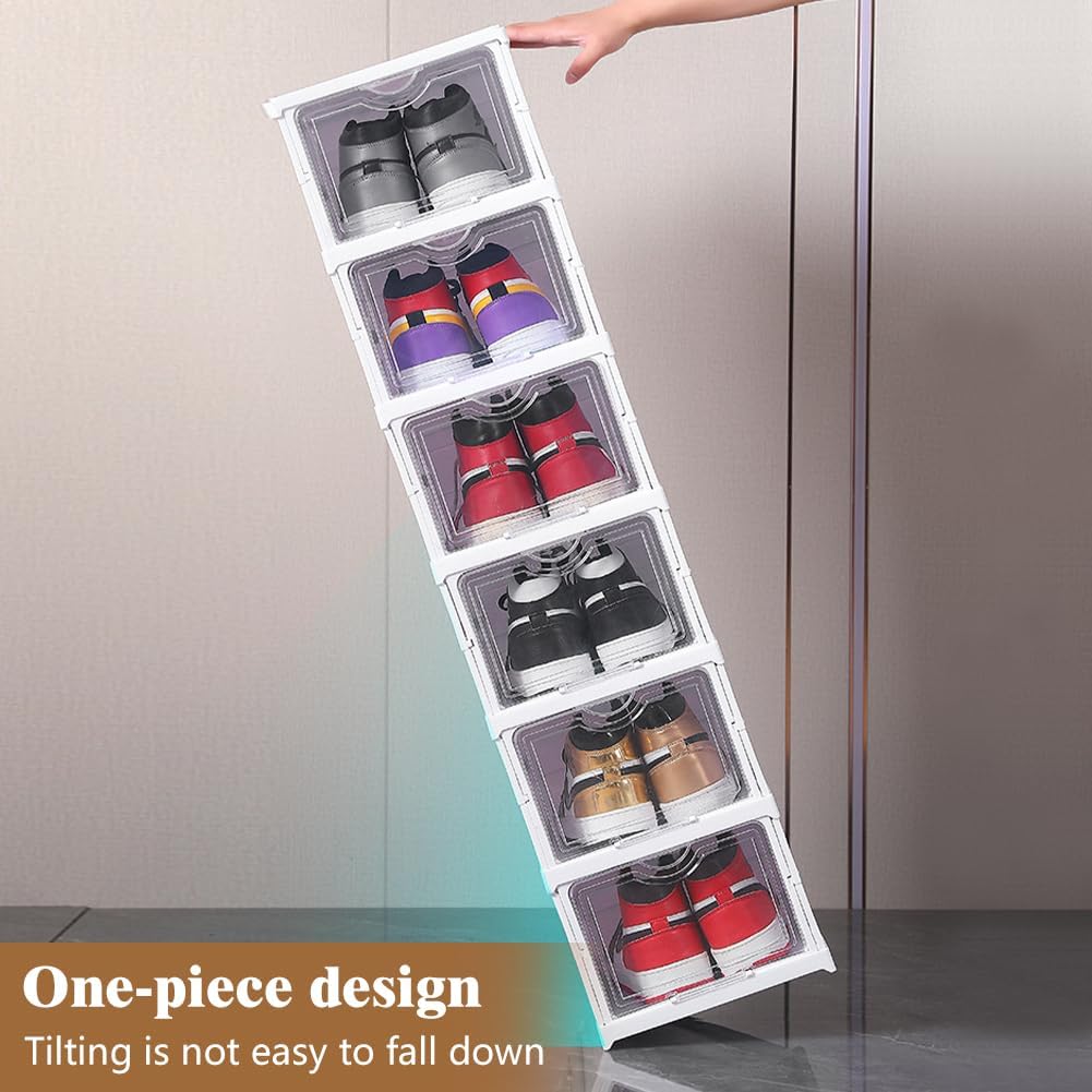 CARLA HOME 6-Tier Stackable Shoe Storage Box Organizer with Clear Door for Closet, Entryway or Cabinet V178-36188