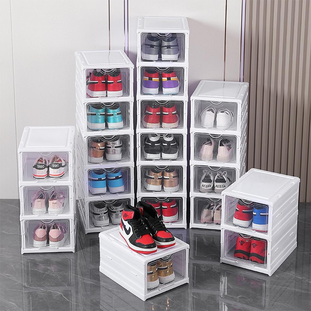 CARLA HOME 6-Tier Stackable Shoe Storage Box Organizer with Clear Door for Closet, Entryway or Cabinet V178-36188