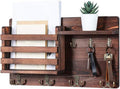 CARLA HOME Rustic Wood Wall Mounted Key and Mail Holder Organizer with Shelf, Letter Slot & 6 Hooks for V178-36190