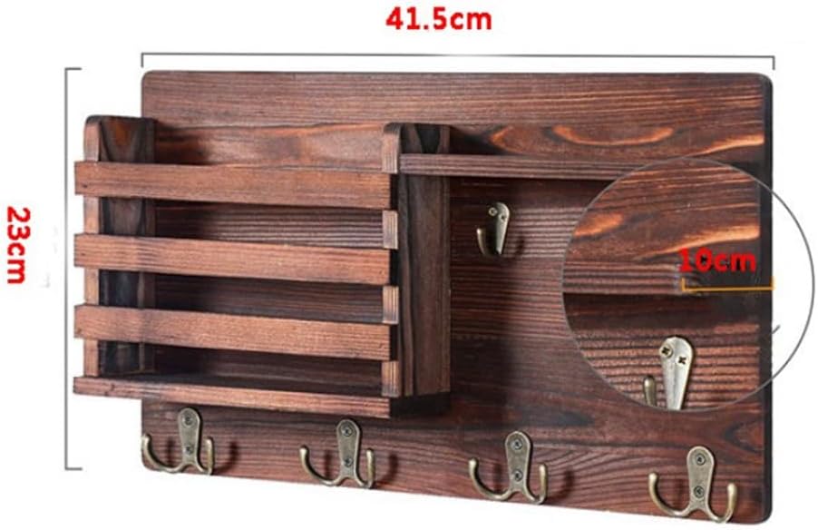 CARLA HOME Rustic Wood Wall Mounted Key and Mail Holder Organizer with Shelf, Letter Slot & 6 Hooks for V178-36190