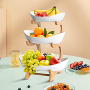 CARLA HOME 3-Tier Plastic Fruit Bowl Basket with Bamboo Stand for Kitchen Counter, Snack Tray, Dessert Server V178-36196