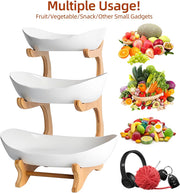 CARLA HOME 3-Tier Plastic Fruit Bowl Basket with Bamboo Stand for Kitchen Counter, Snack Tray, Dessert Server V178-36196