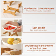 CARLA HOME 3-Tier Plastic Fruit Bowl Basket with Bamboo Stand for Kitchen Counter, Snack Tray, Dessert Server V178-36196