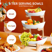 CARLA HOME 3-Tier Plastic Fruit Bowl Basket with Bamboo Stand for Kitchen Counter, Snack Tray, Dessert Server V178-36196