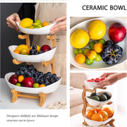 CARLA HOME 3-Tier Plastic Fruit Bowl Basket with Bamboo Stand for Kitchen Counter, Snack Tray, Dessert Server V178-36196