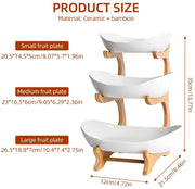 CARLA HOME 3-Tier Plastic Fruit Bowl Basket with Bamboo Stand for Kitchen Counter, Snack Tray, Dessert Server V178-36196