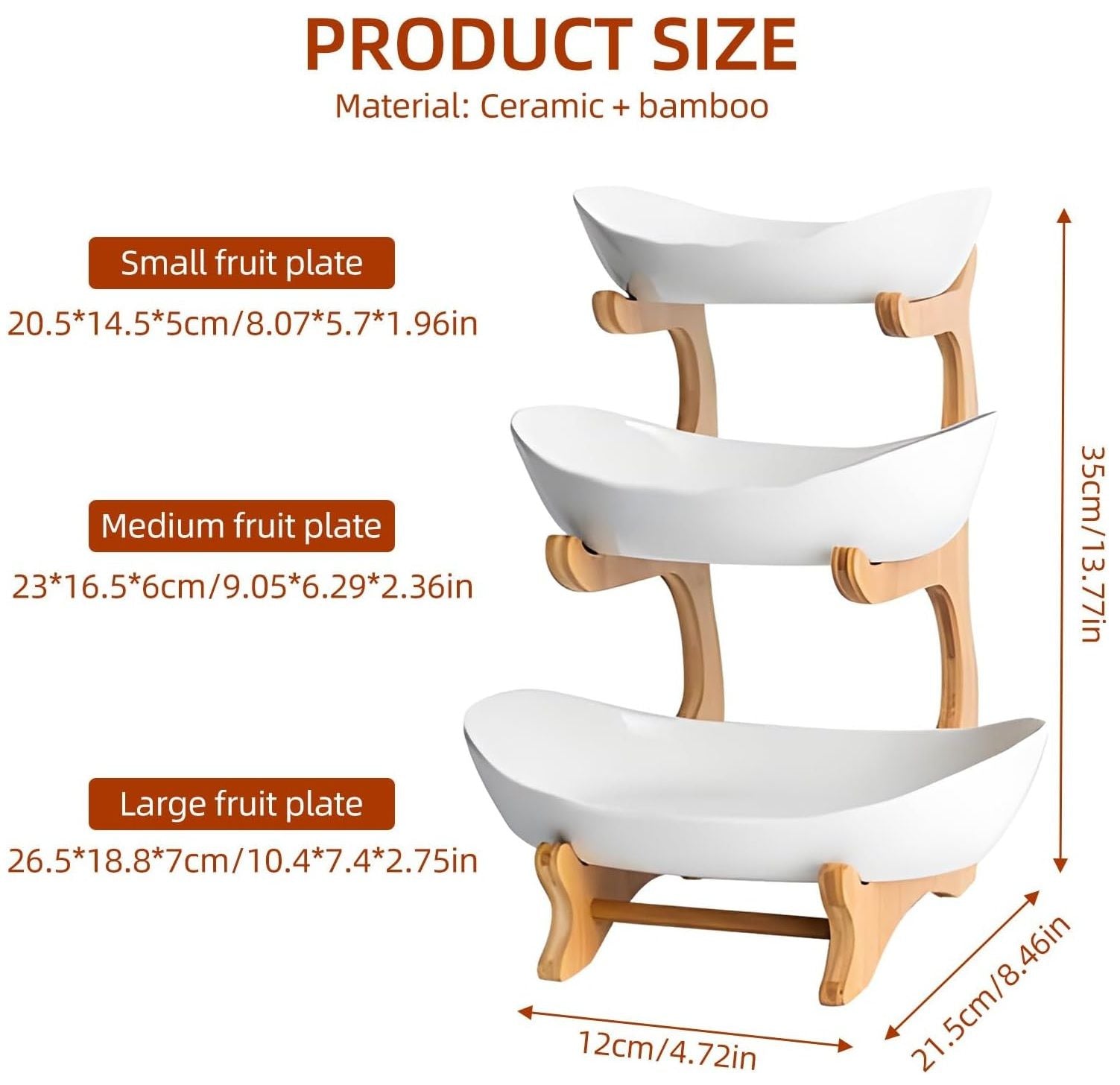 CARLA HOME 3-Tier Plastic Fruit Bowl Basket with Bamboo Stand for Kitchen Counter, Snack Tray, Dessert Server V178-36196