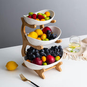 CARLA HOME 3-Tier Plastic Fruit Bowl Basket with Bamboo Stand for Kitchen Counter, Snack Tray, Dessert Server V178-36196