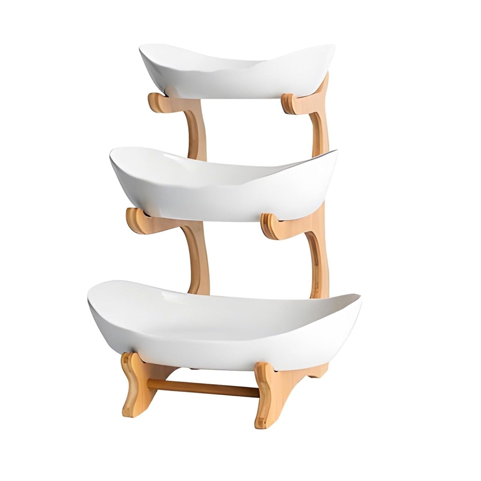 CARLA HOME 3-Tier Plastic Fruit Bowl Basket with Bamboo Stand for Kitchen Counter, Snack Tray, Dessert Server V178-36196
