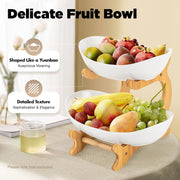 CARLA HOME 2-Tier Plastic Fruit Bowl Basket with Bamboo Stand for Kitchen Counter, Snack Tray, Dessert Server V178-36197