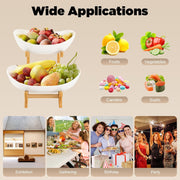 CARLA HOME 2-Tier Plastic Fruit Bowl Basket with Bamboo Stand for Kitchen Counter, Snack Tray, Dessert Server V178-36197