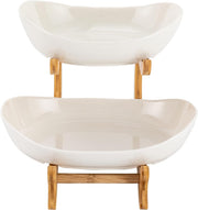 CARLA HOME 2-Tier Plastic Fruit Bowl Basket with Bamboo Stand for Kitchen Counter, Snack Tray, Dessert Server V178-36197