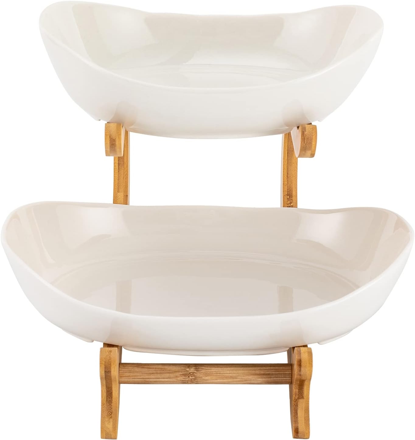 CARLA HOME 2-Tier Plastic Fruit Bowl Basket with Bamboo Stand for Kitchen Counter, Snack Tray, Dessert Server V178-36197