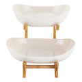 CARLA HOME 2-Tier Plastic Fruit Bowl Basket with Bamboo Stand for Kitchen Counter, Snack Tray, Dessert Server V178-36197