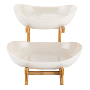 CARLA HOME 2-Tier Plastic Fruit Bowl Basket with Bamboo Stand for Kitchen Counter, Snack Tray, Dessert Server V178-36197