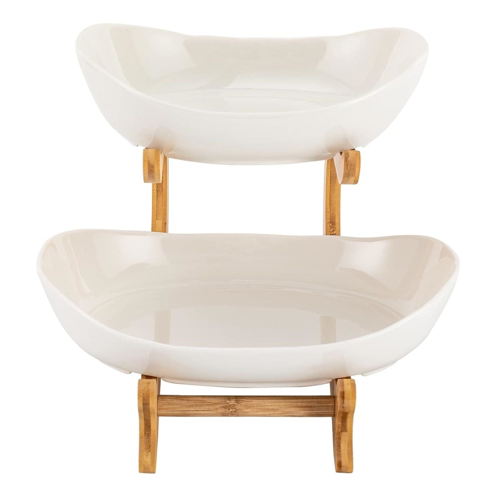 CARLA HOME 2-Tier Plastic Fruit Bowl Basket with Bamboo Stand for Kitchen Counter, Snack Tray, Dessert Server V178-36197