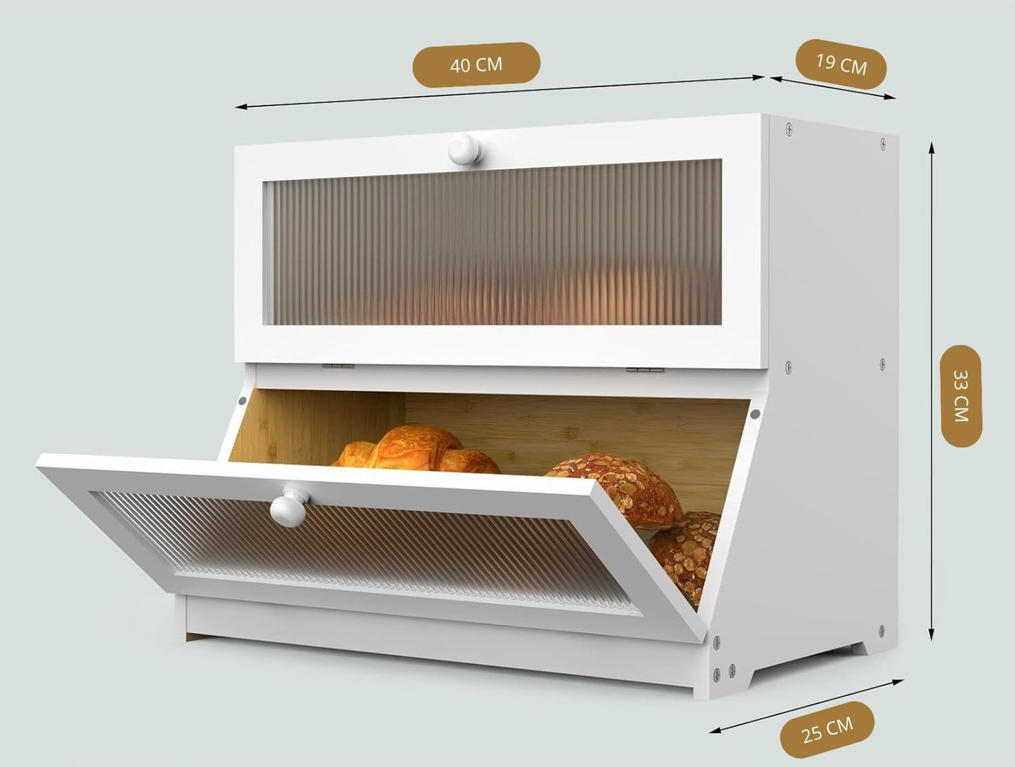 CARLA HOME Double Layer Bamboo Bread Box for Kitchen Counter - Large Capacity Bread Storage Container with V178-36198