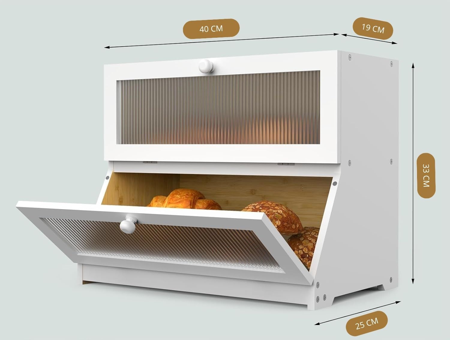 CARLA HOME Double Layer Bamboo Bread Box for Kitchen Counter - Large Capacity Bread Storage Container with V178-36198