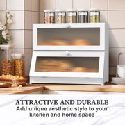 CARLA HOME Double Layer Bamboo Bread Box for Kitchen Counter - Large Capacity Bread Storage Container with V178-36198
