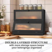 CARLA HOME Double Layer Bamboo Bread Box for Kitchen Counter - Large Capacity Bread Storage Container with V178-36199