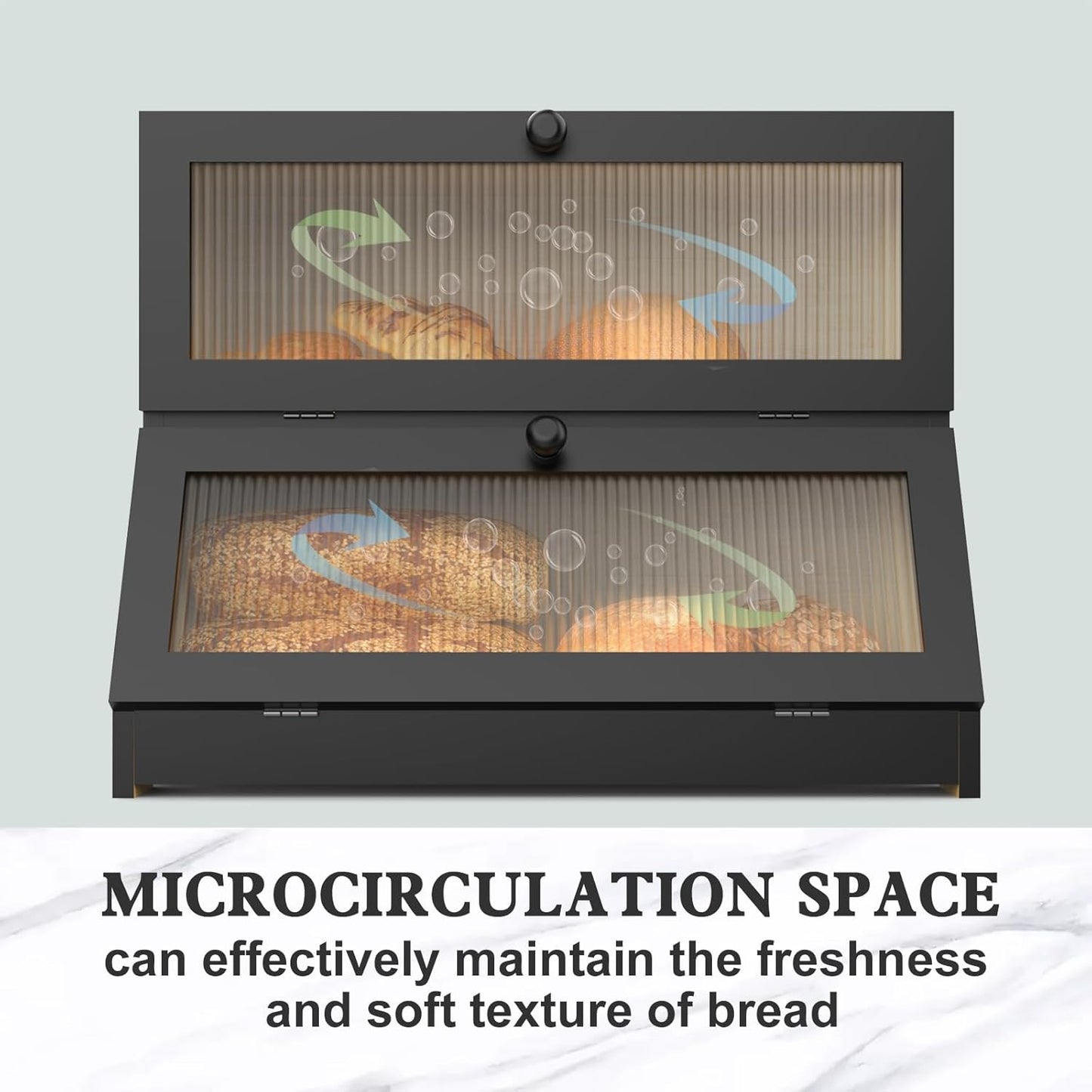 CARLA HOME Double Layer Bamboo Bread Box for Kitchen Counter - Large Capacity Bread Storage Container with V178-36199