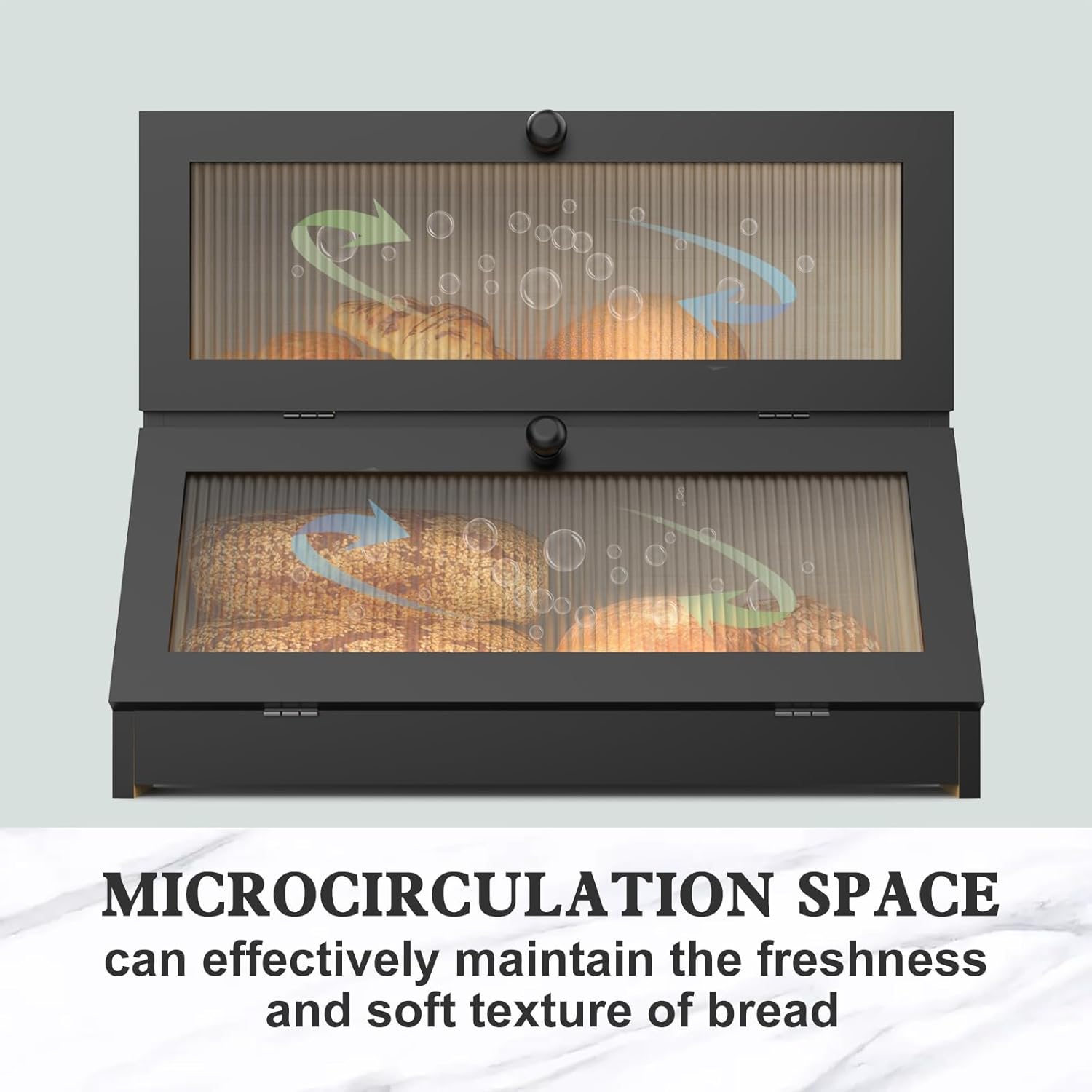 CARLA HOME Double Layer Bamboo Bread Box for Kitchen Counter - Large Capacity Bread Storage Container with V178-36199