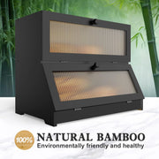CARLA HOME Double Layer Bamboo Bread Box for Kitchen Counter - Large Capacity Bread Storage Container with V178-36199