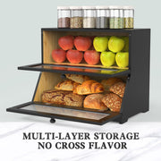CARLA HOME Double Layer Bamboo Bread Box for Kitchen Counter - Large Capacity Bread Storage Container with V178-36199