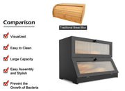 CARLA HOME Double Layer Bamboo Bread Box for Kitchen Counter - Large Capacity Bread Storage Container with V178-36199