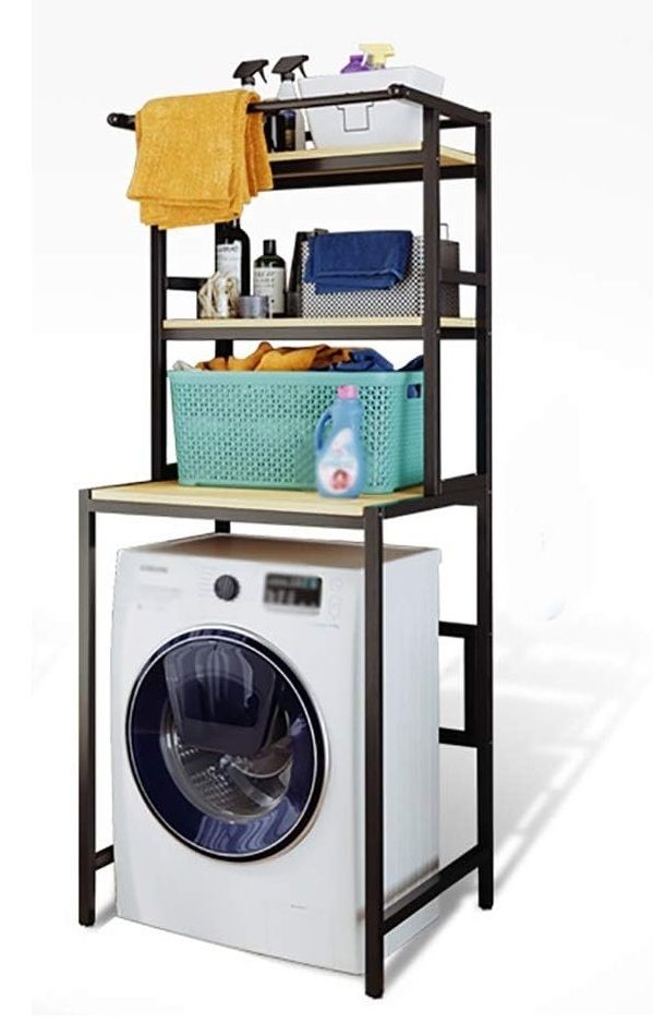 CARLA HOME 3-Tier Over Washing Machine Storage Rack Laundry Shelf Organizer for Bathroom or Toilet (Black) V178-36200