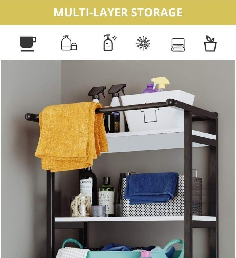 CARLA HOME 3-Tier Over Washing Machine Storage Rack Laundry Shelf Organizer for Bathroom or Toilet (Black) V178-36200
