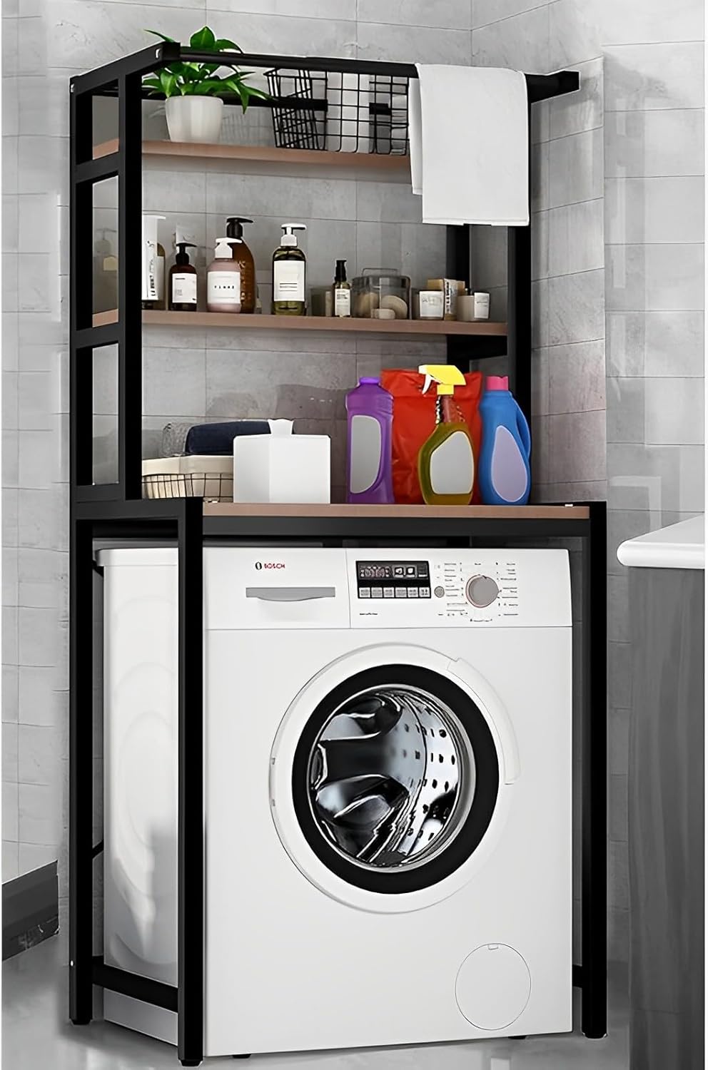 CARLA HOME 3-Tier Over Washing Machine Storage Rack Laundry Shelf Organizer for Bathroom or Toilet (Black) V178-36200