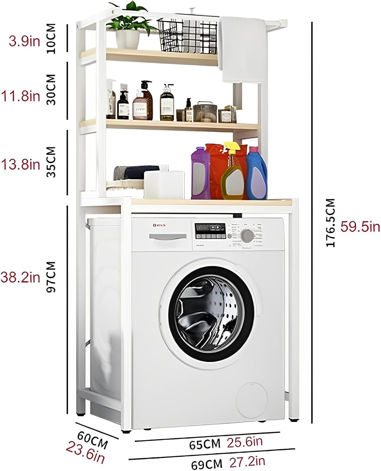 CARLA HOME 3-Tier Over Washing Machine Storage Rack Laundry Shelf Organizer for Bathroom or Toilet (White) V178-36201