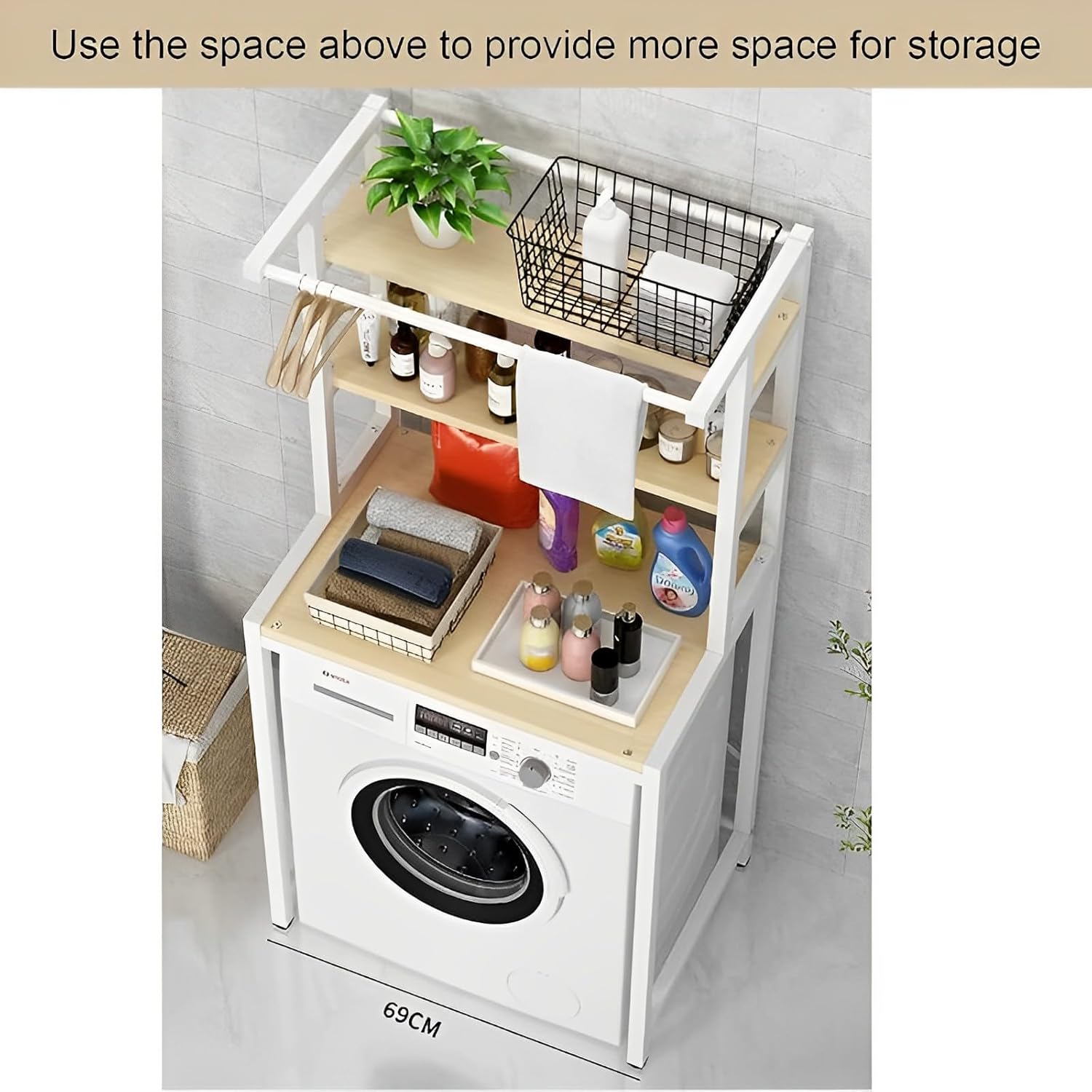 CARLA HOME 3-Tier Over Washing Machine Storage Rack Laundry Shelf Organizer for Bathroom or Toilet (White) V178-36201