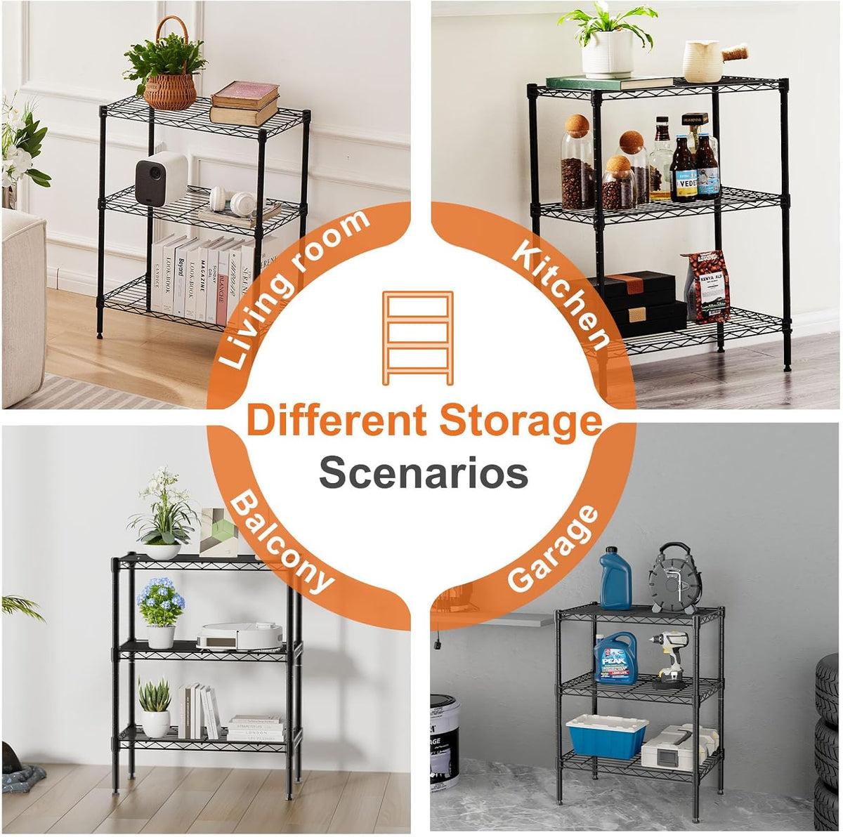 CARLA HOME 3-Tier Adjustable Metal Storage Shelves Wire Rack Organizer for Kitchen, Pantry, Bathroom or V178-36202