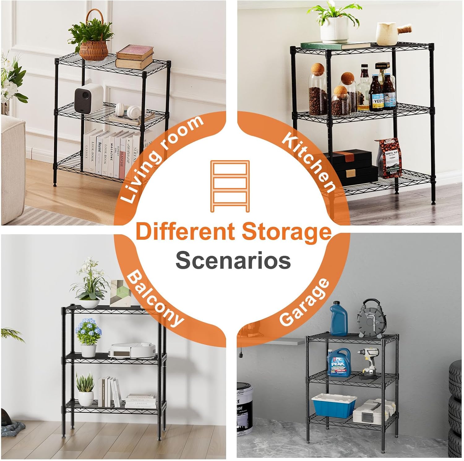 CARLA HOME 3-Tier Adjustable Metal Storage Shelves Wire Rack Organizer for Kitchen, Pantry, Bathroom or V178-36202