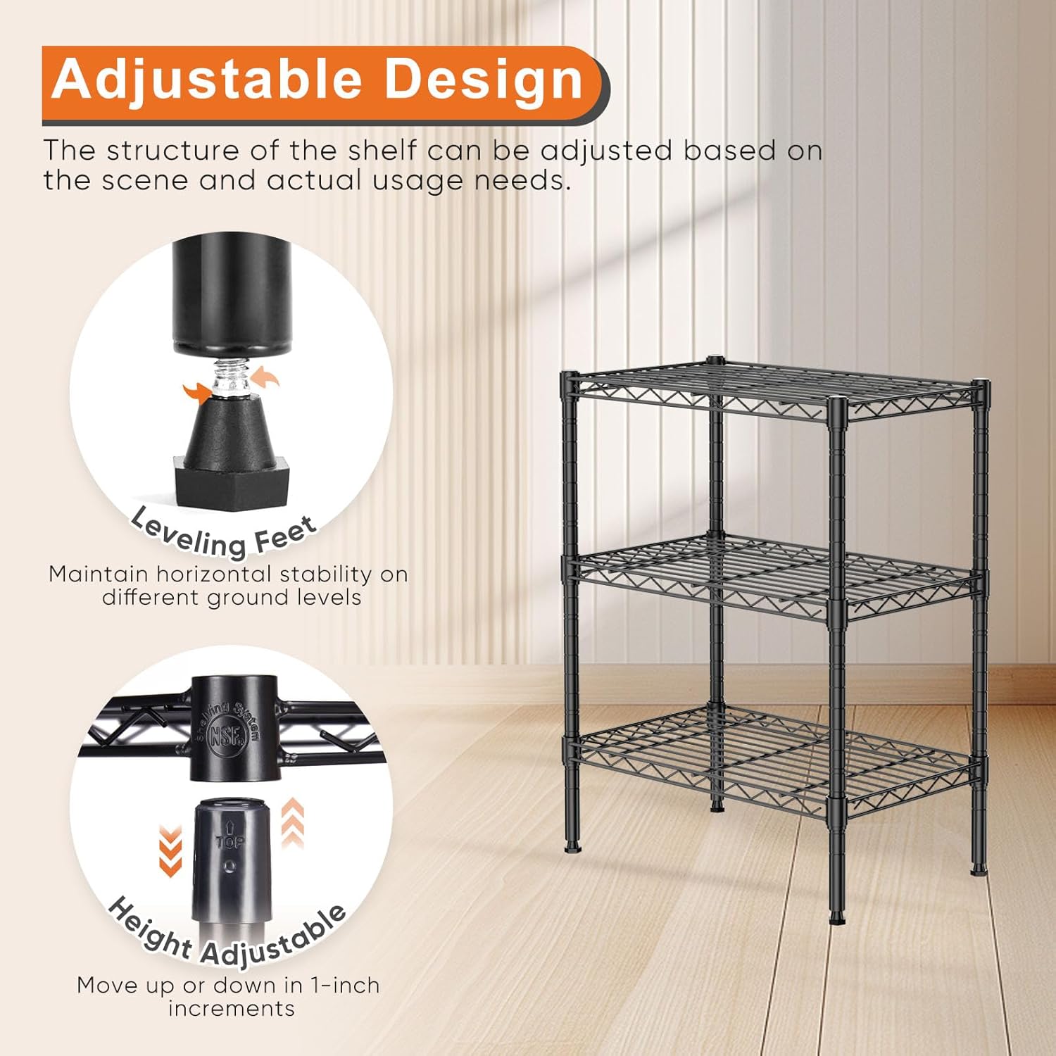CARLA HOME 3-Tier Adjustable Metal Storage Shelves Wire Rack Organizer for Kitchen, Pantry, Bathroom or V178-36202