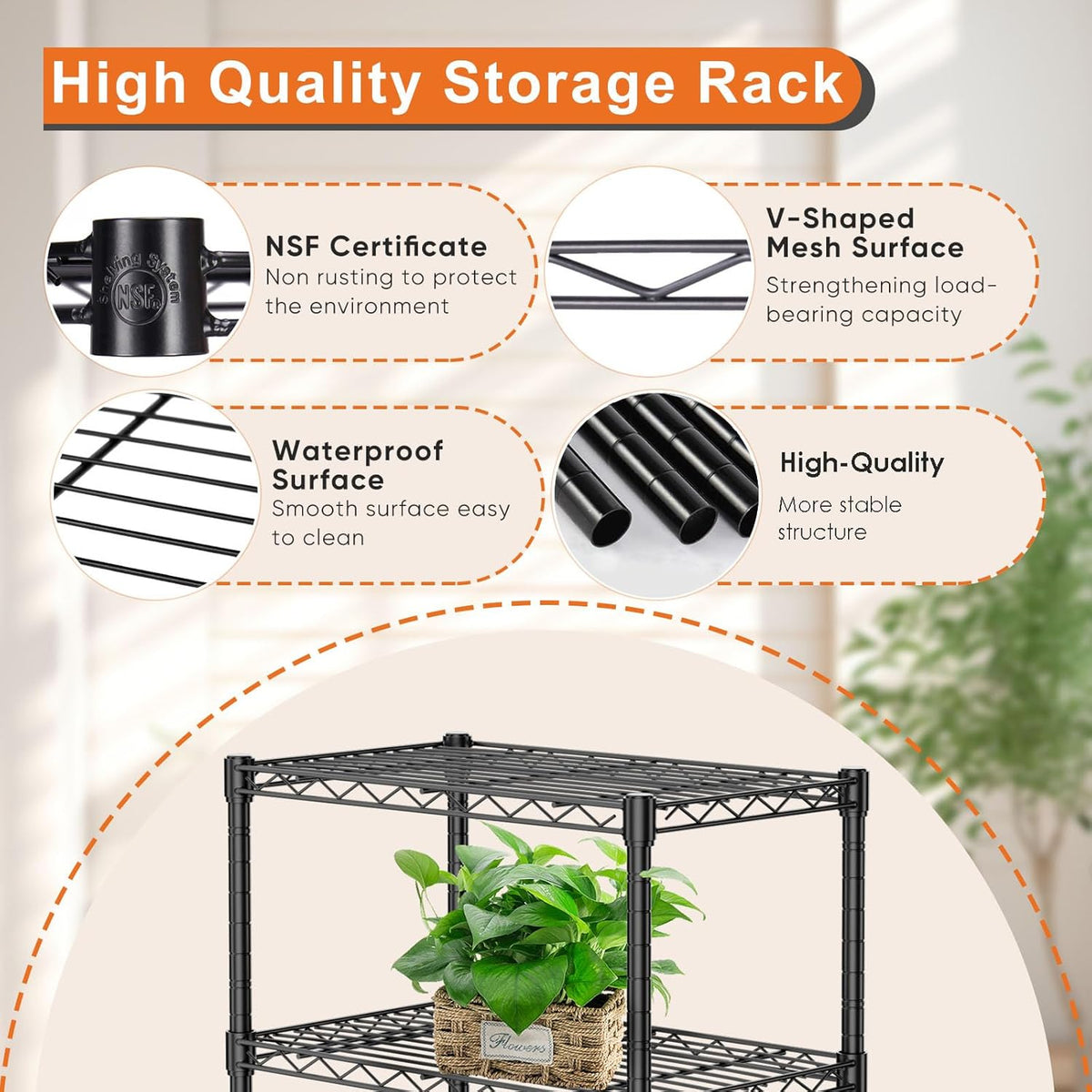 CARLA HOME 3-Tier Adjustable Metal Storage Shelves Wire Rack Organizer for Kitchen, Pantry, Bathroom or V178-36202