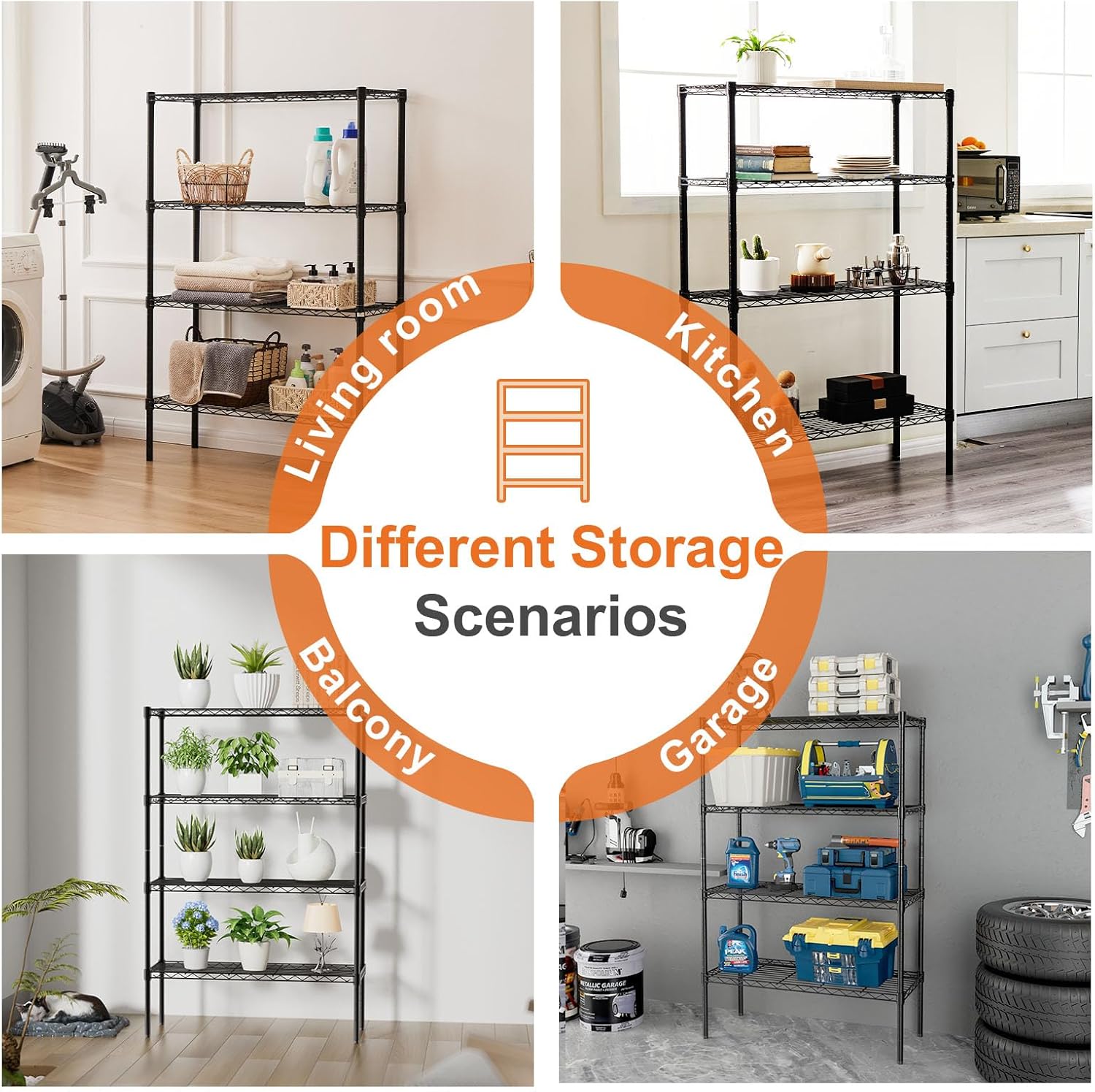 CARLA HOME 4-Tier Adjustable Metal Storage Shelves Wire Rack Organizer for Kitchen, Pantry, Bathroom or V178-36203