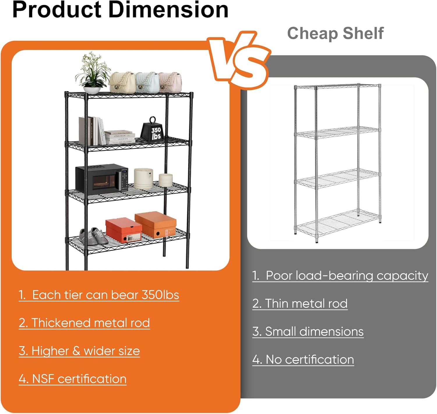 CARLA HOME 4-Tier Adjustable Metal Storage Shelves Wire Rack Organizer for Kitchen, Pantry, Bathroom or V178-36203
