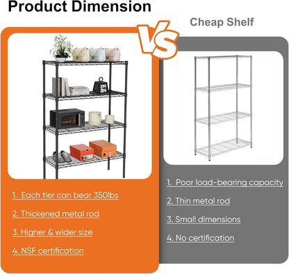 CARLA HOME 4-Tier Adjustable Metal Storage Shelves Wire Rack Organizer for Kitchen, Pantry, Bathroom or V178-36203