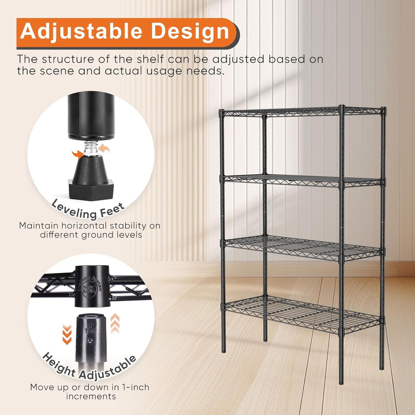 CARLA HOME 4-Tier Adjustable Metal Storage Shelves Wire Rack Organizer for Kitchen, Pantry, Bathroom or V178-36203
