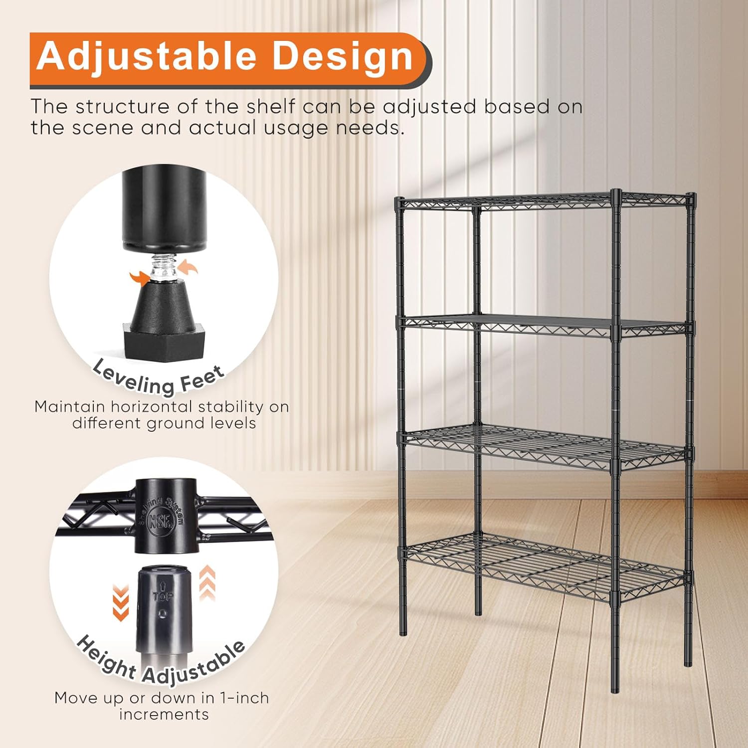 CARLA HOME 4-Tier Adjustable Metal Storage Shelves Wire Rack Organizer for Kitchen, Pantry, Bathroom or V178-36203