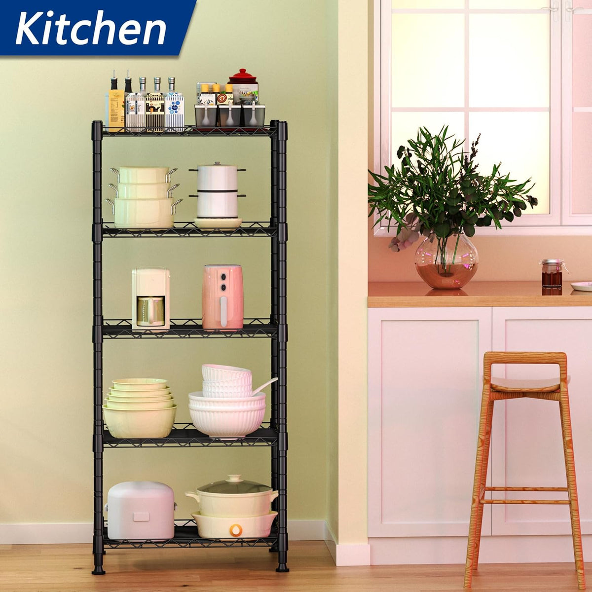 CARLA HOME 4-Tier Adjustable Metal Storage Shelves Wire Rack Organizer for Kitchen, Pantry, Bathroom or V178-36203