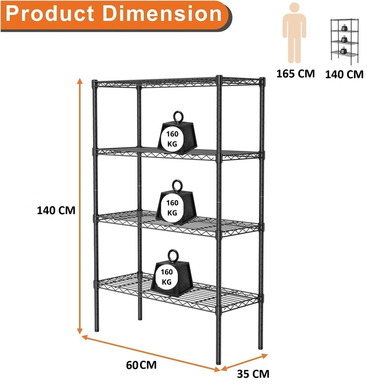 CARLA HOME 4-Tier Adjustable Metal Storage Shelves Wire Rack Organizer for Kitchen, Pantry, Bathroom or V178-36203