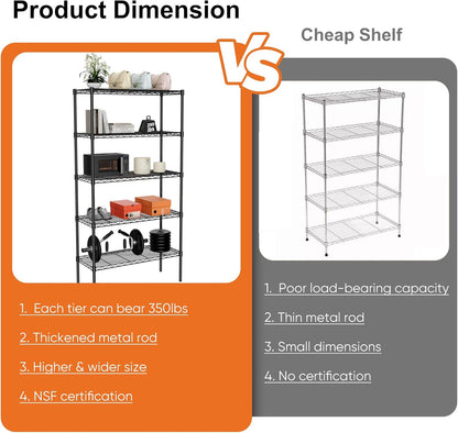 CARLA HOME 5-Tier Adjustable Metal Storage Shelves Wire Rack Organizer for Kitchen, Pantry, Bathroom or V178-36204