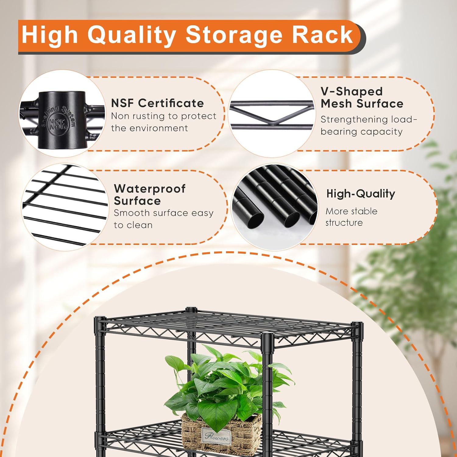 CARLA HOME 5-Tier Adjustable Metal Storage Shelves Wire Rack Organizer for Kitchen, Pantry, Bathroom or V178-36204